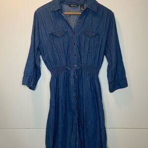Millennium 100% Cotton Collared Button Front Tie Waist Knee Length Shirt Dress